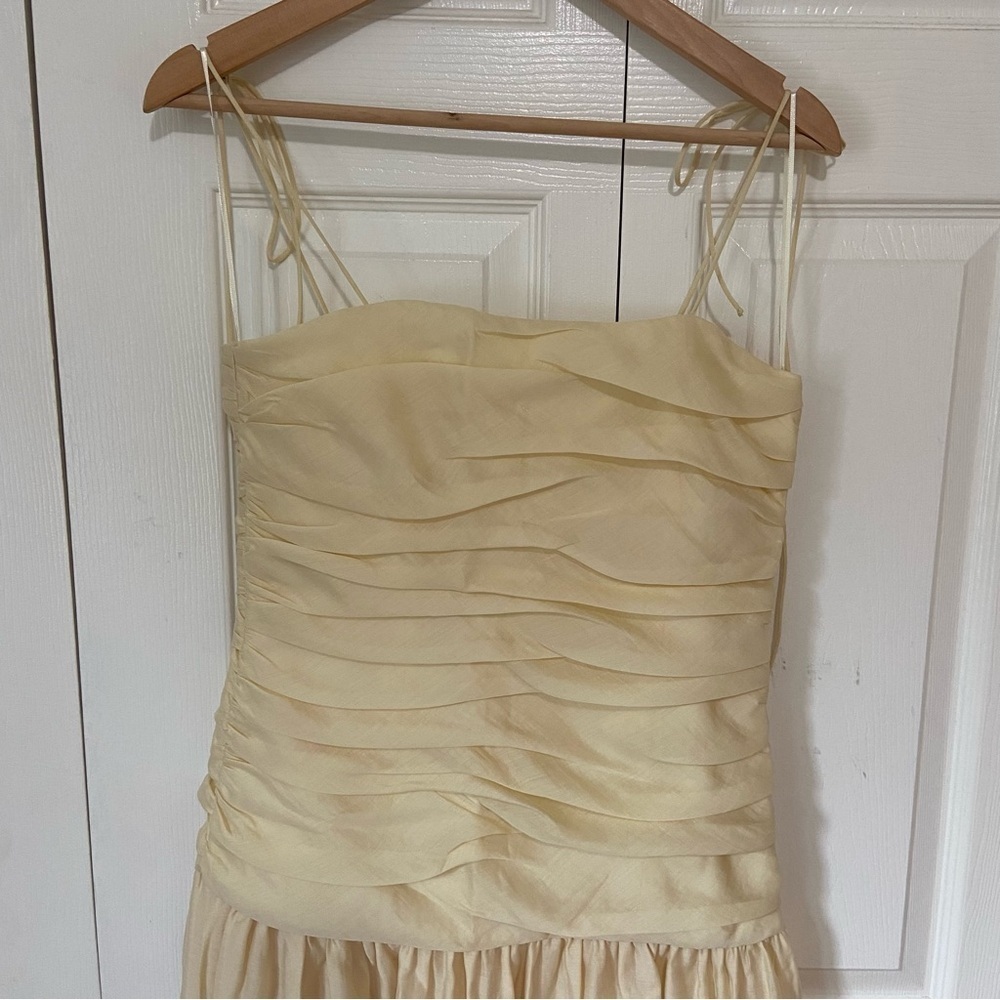 Zara Soft Yellow Ruched Bodice Midi Dress - Picture 4 of 11